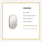 Espejo Aura LED ovalado 50 × 80 cm oro rosa antiempañante, medidas del producto