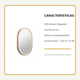 Espejo Aura LED ovalado 50 × 80 cm oro rosa antiempañante, características principales