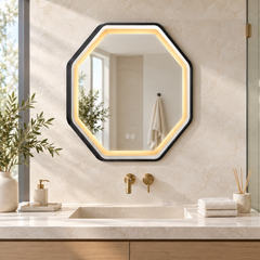 Espejo Aura LED hexagonal 60 cm negro antiempañante