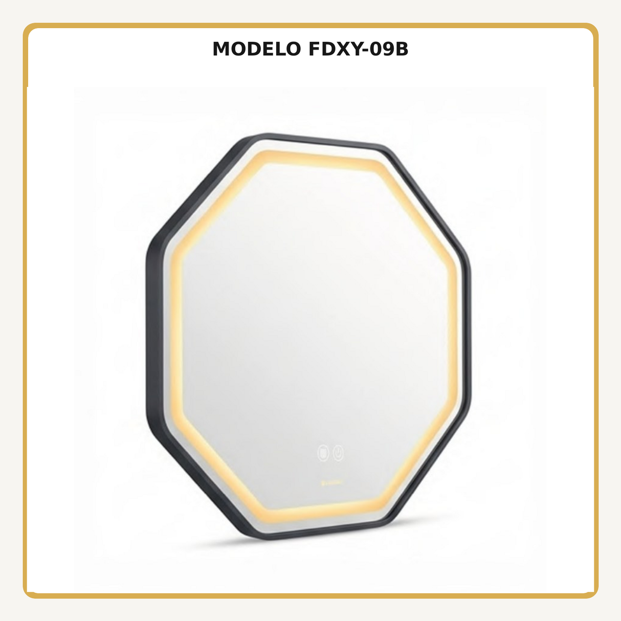 Espejo Aura LED hexagonal 60 cm negro antiempañante, vista ampliada del modelo FDXY-09B