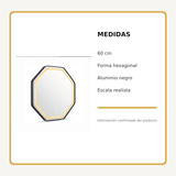 Espejo Aura LED hexagonal 60 cm negro antiempañante, medidas del producto