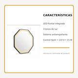 Espejo Aura LED hexagonal 60 cm negro antiempañante, características principales