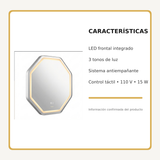 Espejo Aura LED hexagonal 60 cm cromado antiempañante, características principales