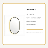 Espejo Aura LED indirecto ovalado 50 × 80 cm negro antiempañante, medidas del producto