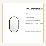 Espejo Aura LED indirecto ovalado 50 × 80 cm negro antiempañante, características principales