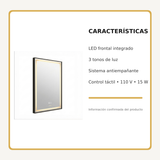 Espejo Aura LED rectangular vertical marco recto 60 × 80 cm negro antiempañante, características principales