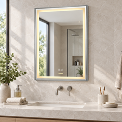 Espejo Aura LED rectangular vertical marco recto 60 × 80 cm cromado antiempañante