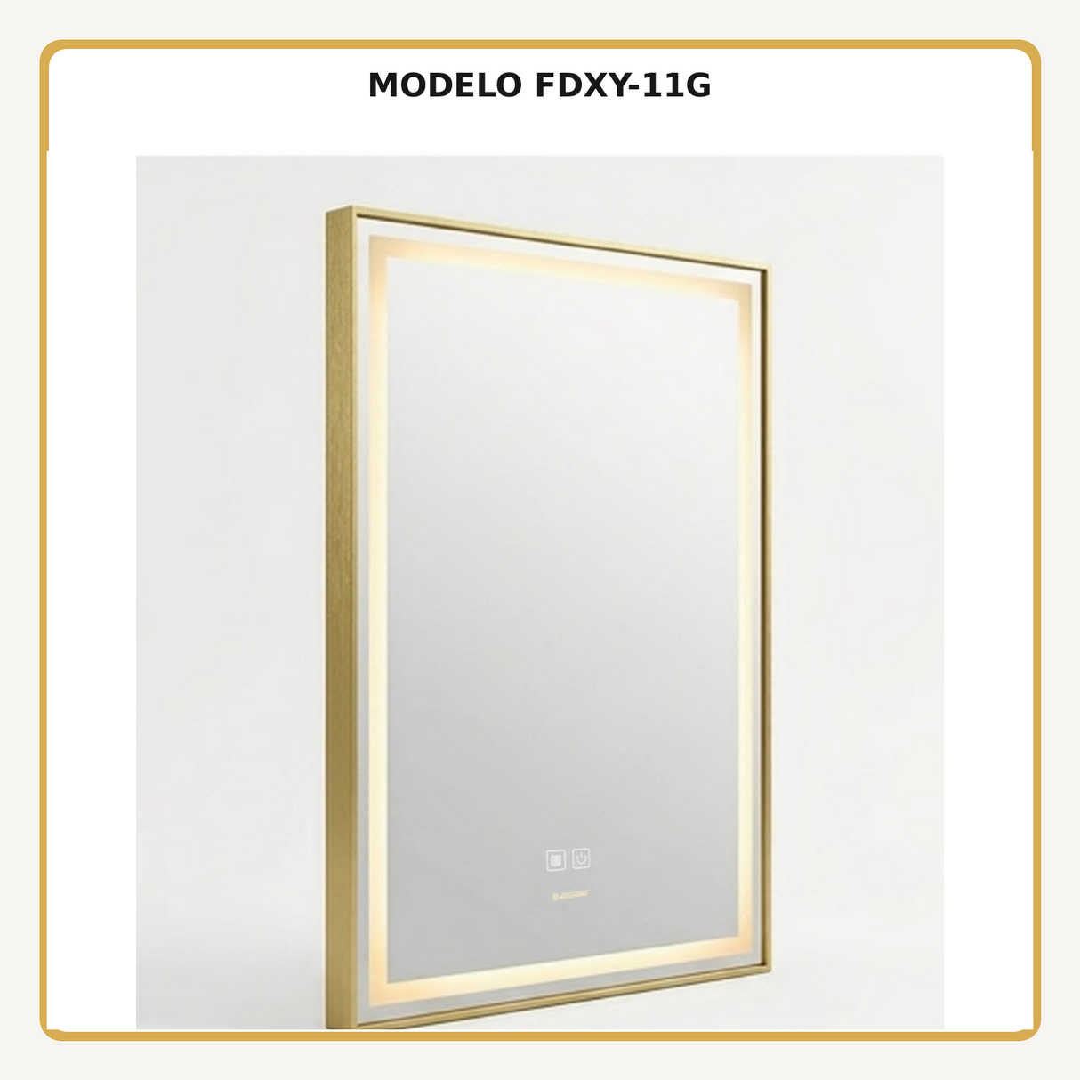 Espejo Aura LED rectangular vertical marco recto 60 × 80 cm dorado antiempañante, vista ampliada del modelo FDXY-11G