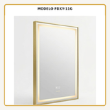 Espejo Aura LED rectangular vertical marco recto 60 × 80 cm dorado antiempañante, vista ampliada del modelo FDXY-11G