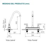Esquema de medidas en milímetros del mezclador de mesa Almaguer de 8 pulgadas