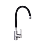 Grifería Monomando Para Cocina Con Cuello Flexible Negro, portada sobre fondo blanco
