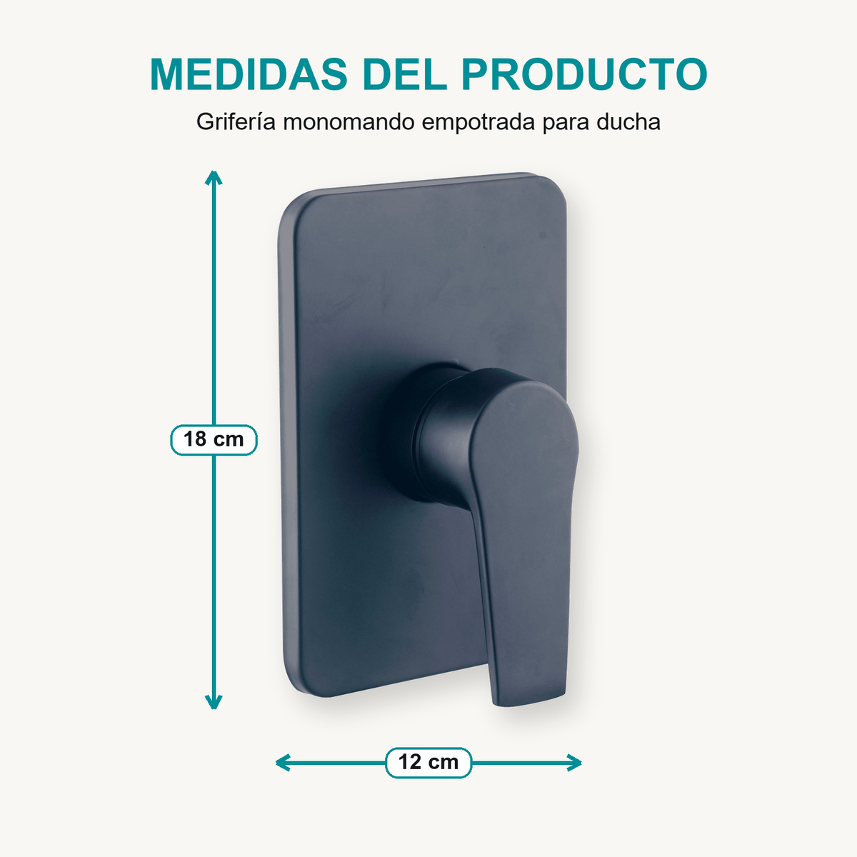 Grifería Monomando Empotrada Para Ducha Notte Negra 12 × 18 cm, infografía de medidas