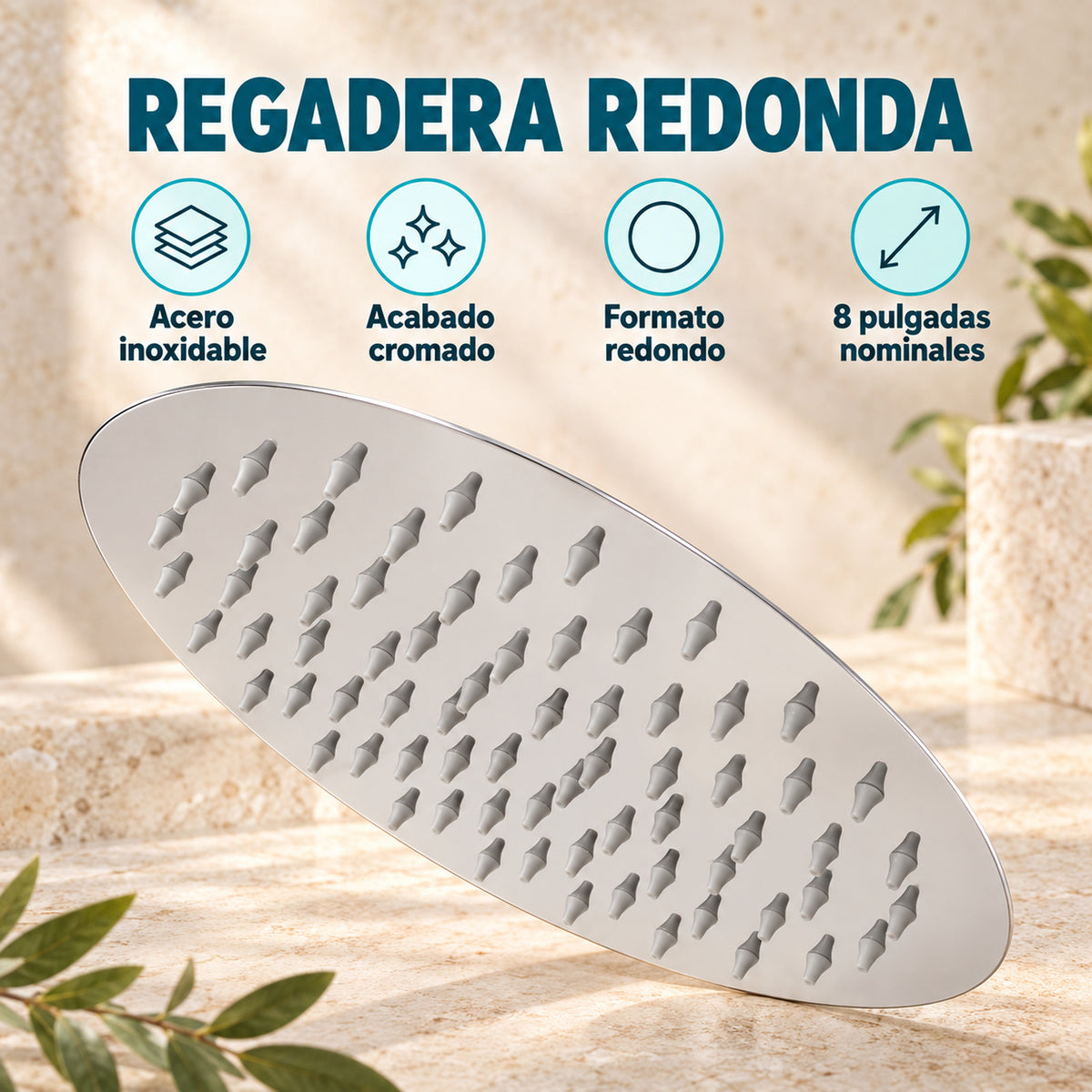 Regadera Redonda Cromada De 8 Pulgadas — características del producto
