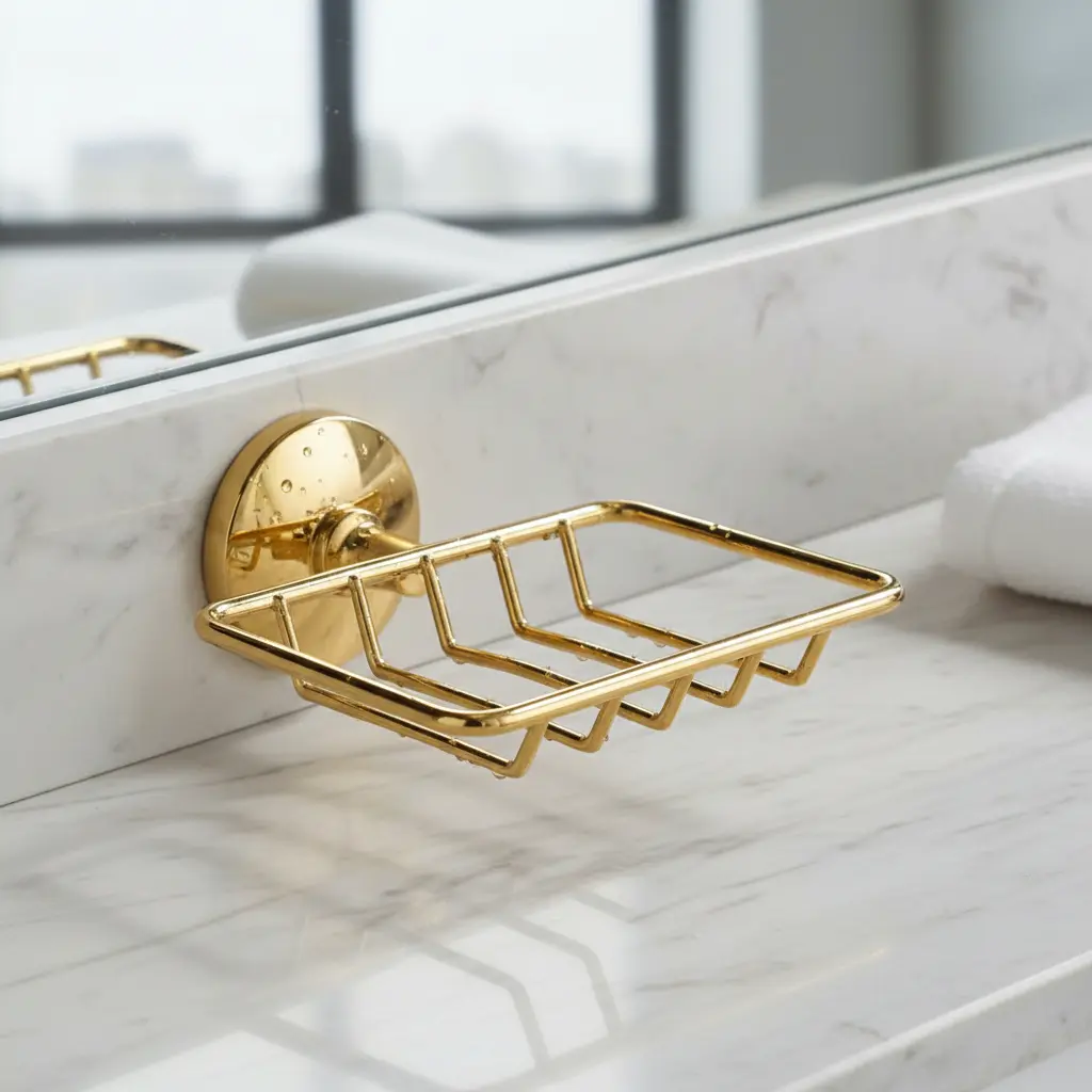 Set Accesorios Baño Metálico Dorado 6 Piezas Instalación Pared