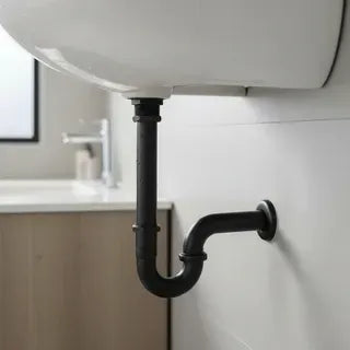 Sifon Lavamanos Metálico Negro Mate Moderno 1 1/4 Escudo Lujo