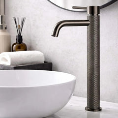 Grifería Alta Monocontrol Boston Gris Mate Texturizada 29 cm para Lavamanos