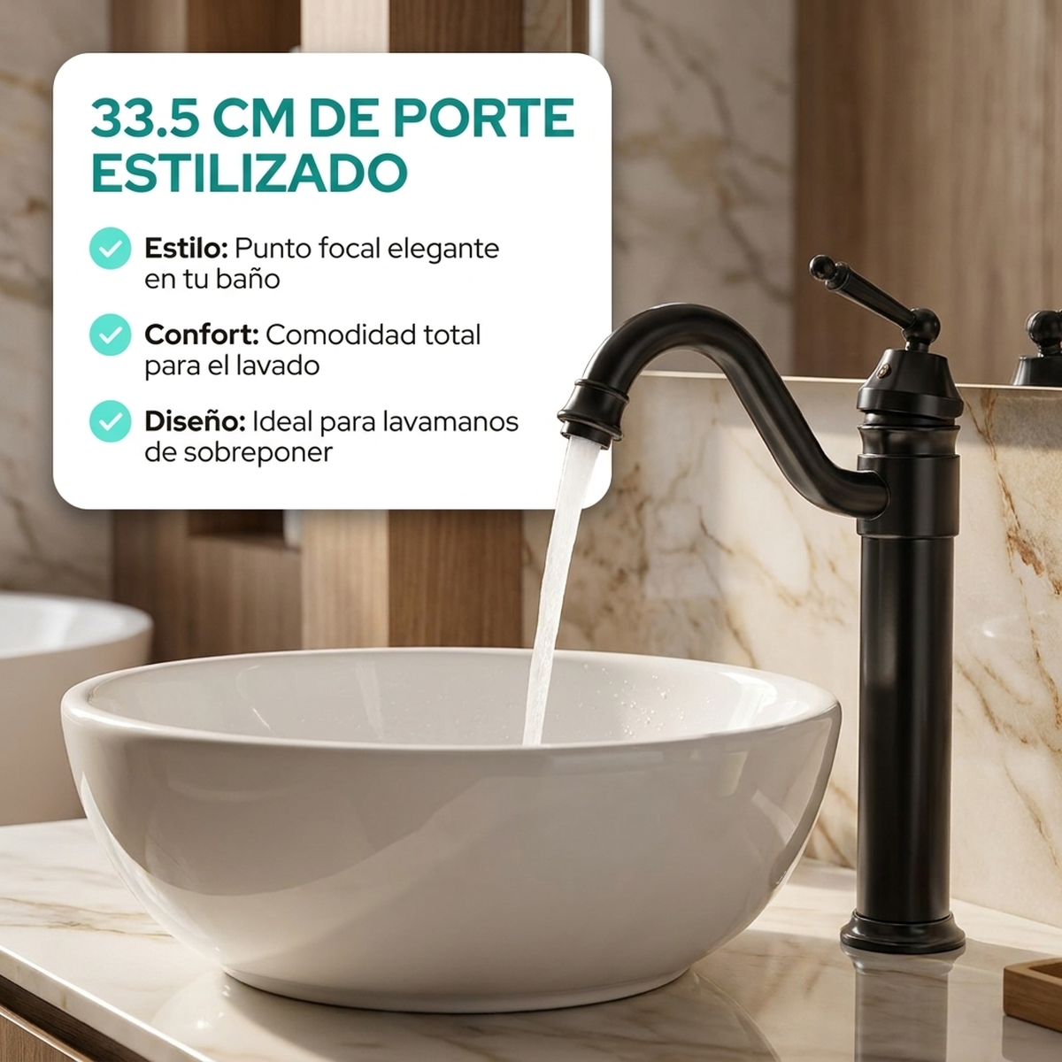 Grifería Monocontrol Lavamanos Alta Tokio Negro Mate