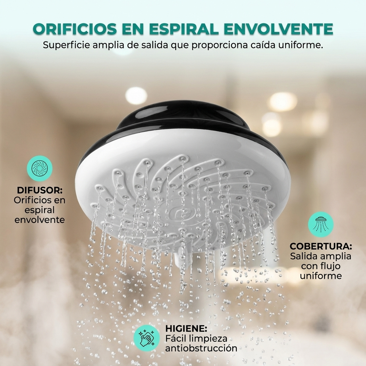Ducha eléctrica Maxi Zent blanca y negra 110 V, 20 cm