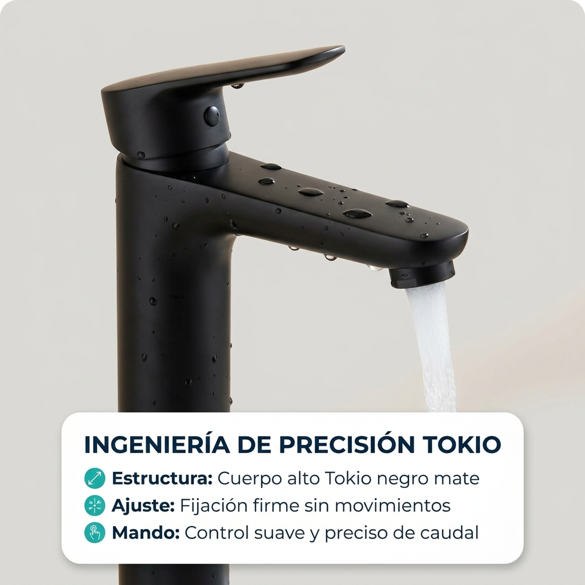 Grifería Monocontrol Lavamanos Alta Tokio Negro Mate