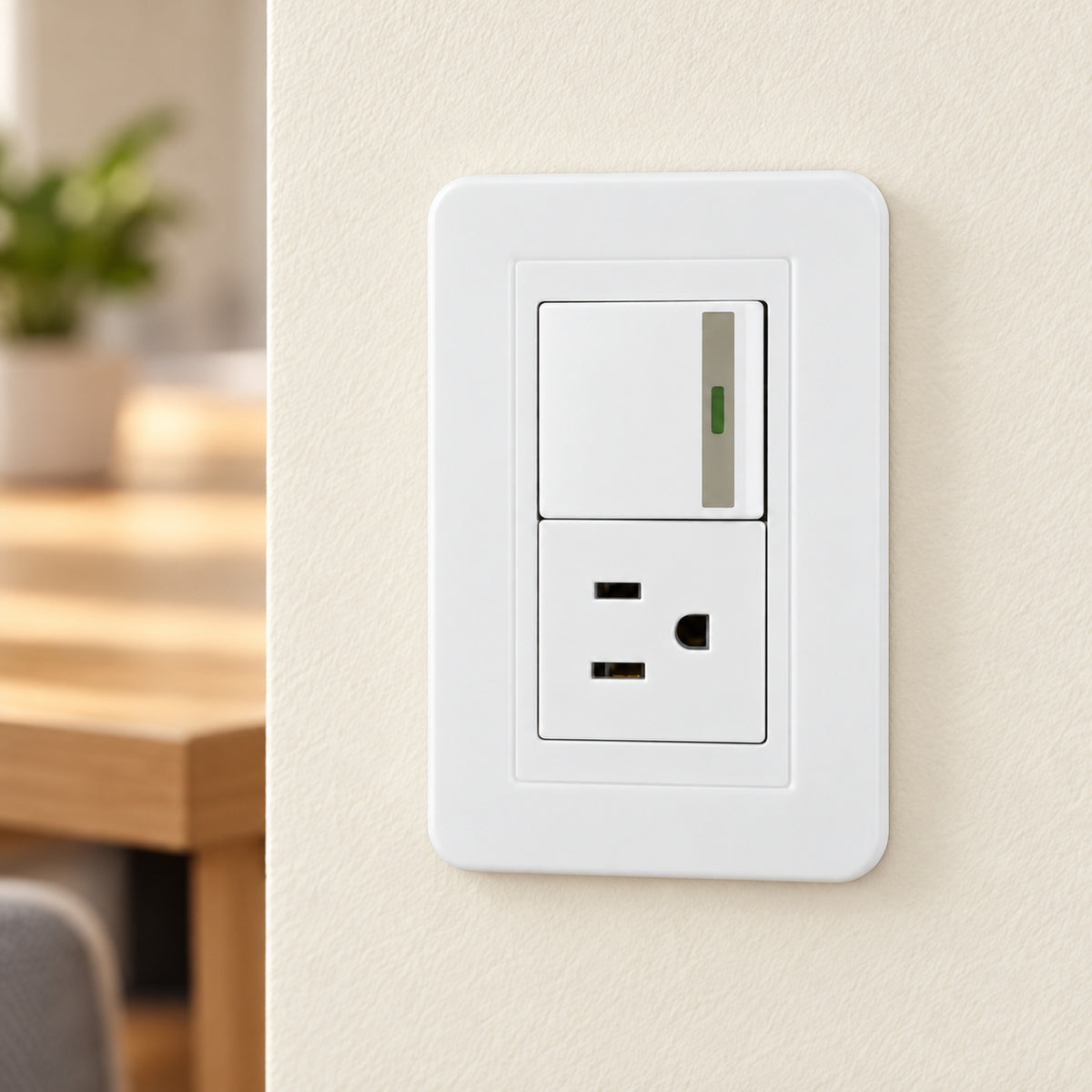 Interruptor Con Tomacorriente Blanco De Pared — vista del producto instalado