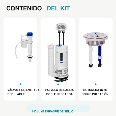 Contenido del kit Boccherini KGOP con válvulas y botonera