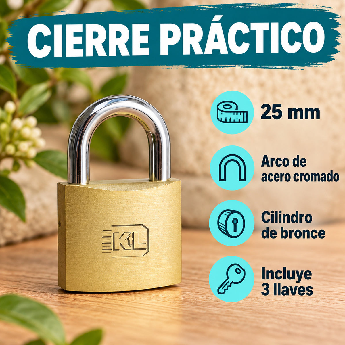 Candado Dorado De 25 mm Con Arco Corto — características del producto