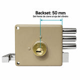 Cerradura De Sobreponer Derecha Tres Bulones 50 mm — medidas