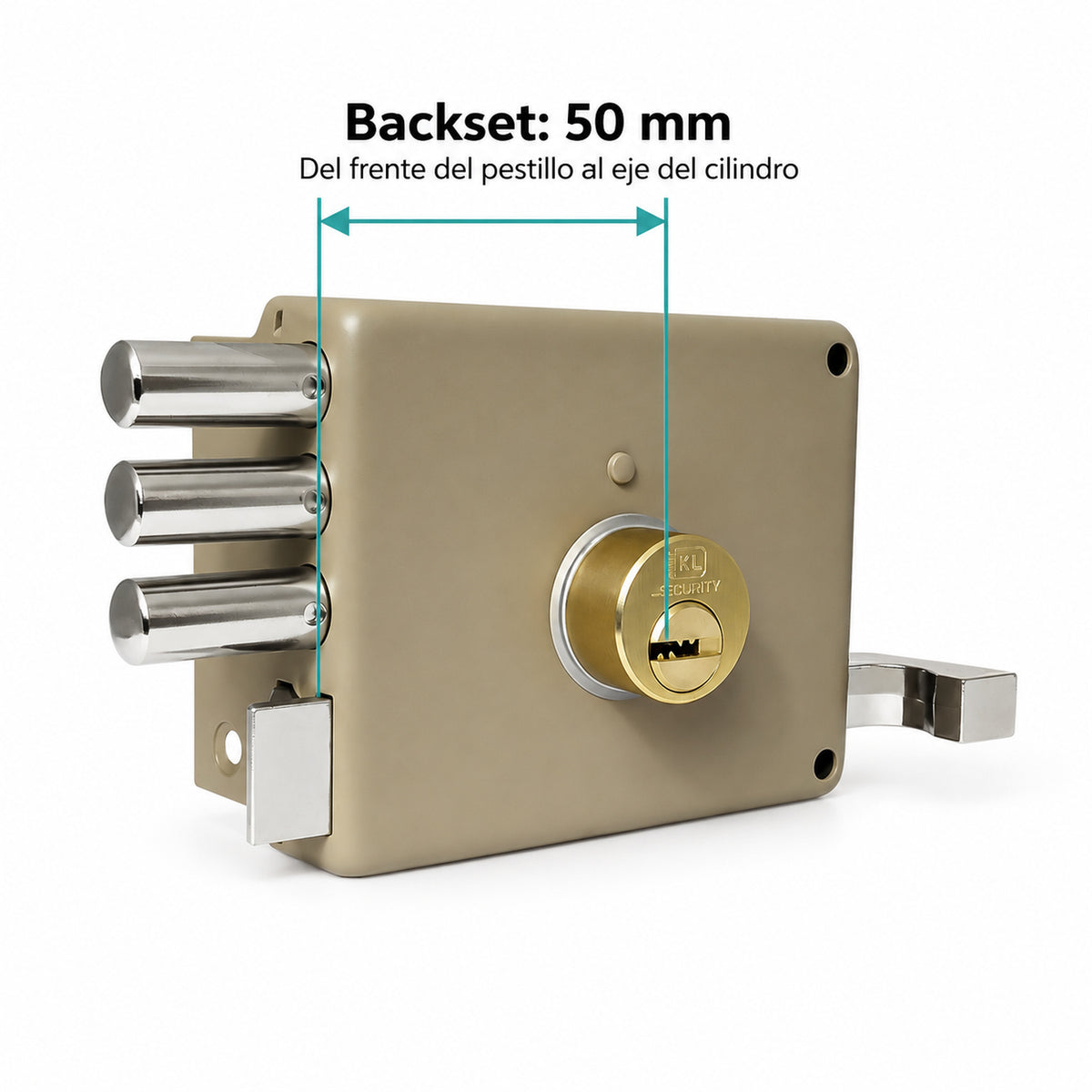 Cerradura De Sobreponer Izquierda Tres Bulones 50 mm — medidas