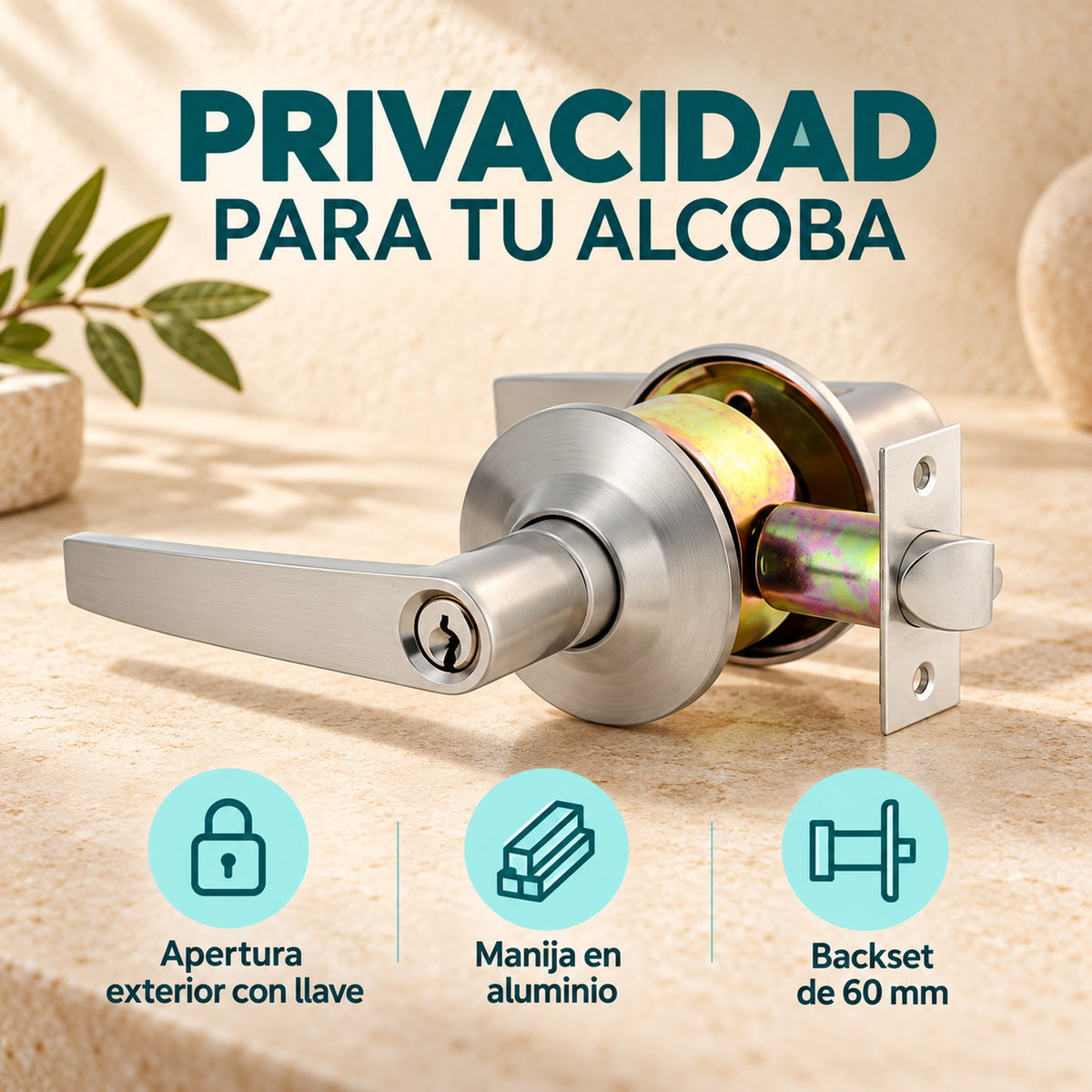 Manija De Alcoba Satinada Con Llave Backset 60 Mm — características y compatibilidad