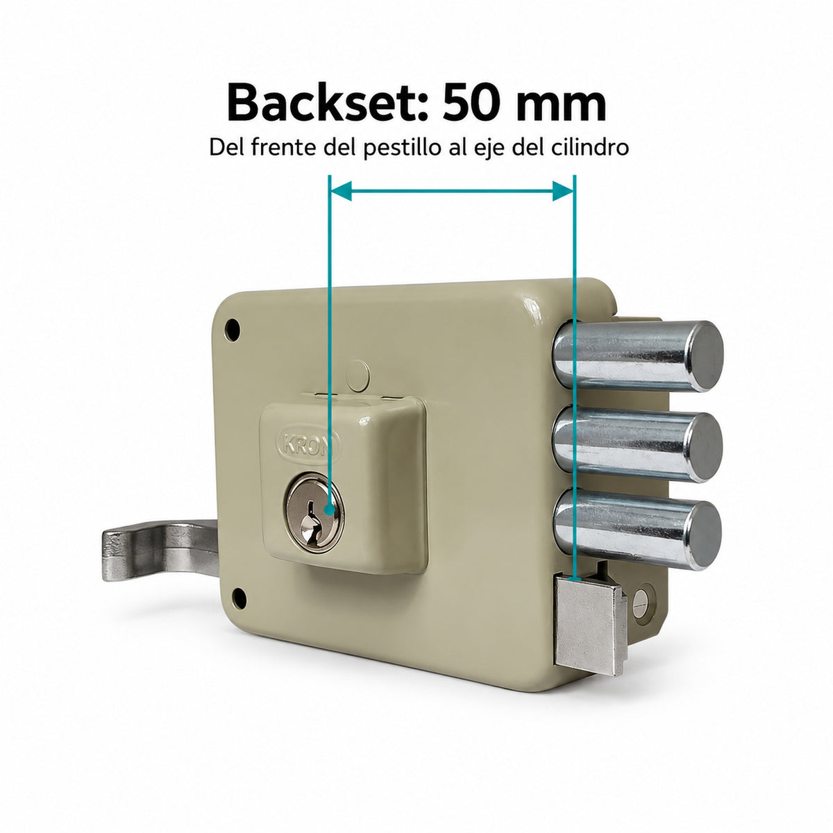 Cerradura De Sobreponer Derecha Tres Bulones 50 mm — medidas