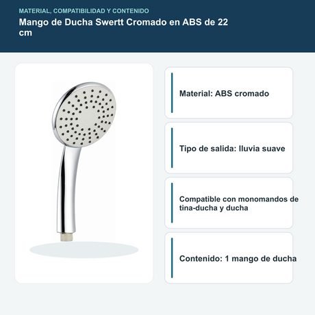 Mango de Ducha Swertt en ABS Cromado de 22 cm