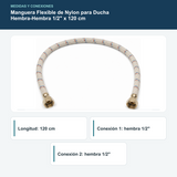 Diagrama de manguera de ducha de 120 centímetros con conexiones hembra de media pulgada