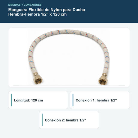 Manguera Flexible de Nylon para Ducha 1/2" x 120 cm