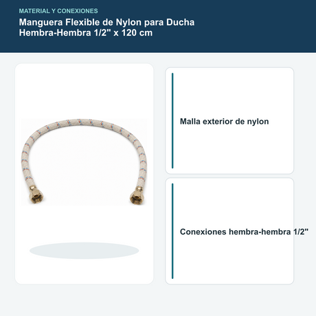 Manguera Flexible de Nylon para Ducha 1/2" x 120 cm