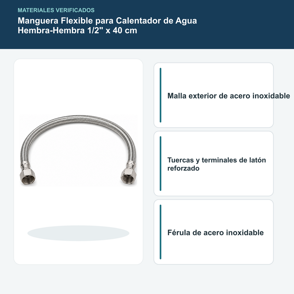 Materiales verificados de manguera hembra-hembra para calentador