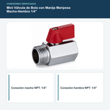 Diagrama de conexión macho-hembra NPT de un cuarto de pulgada