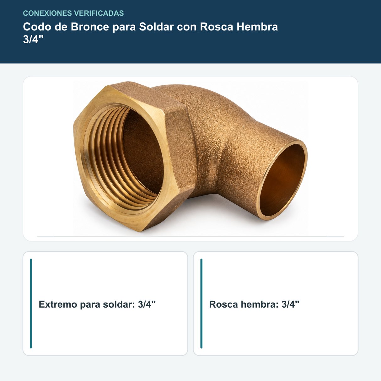 Diagrama de conexiones para soldar y hembra de codo de bronce de tres cuartos
