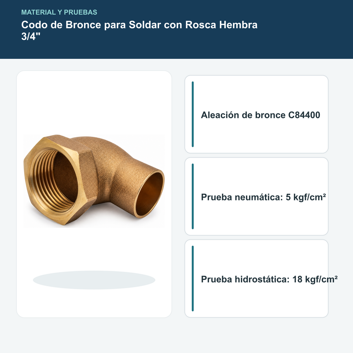 Aleación y pruebas neumática e hidrostática verificadas del codo de bronce