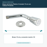 Brazo de Ducha Plástico Cromado 15 cm con Cabeza Pivotante - Brazo 15 cm y conexión macho 1/2