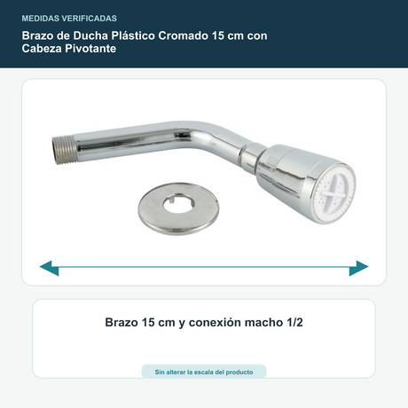 Brazo de Ducha Plástico Cromado 15 cm con Cabeza Pivotante