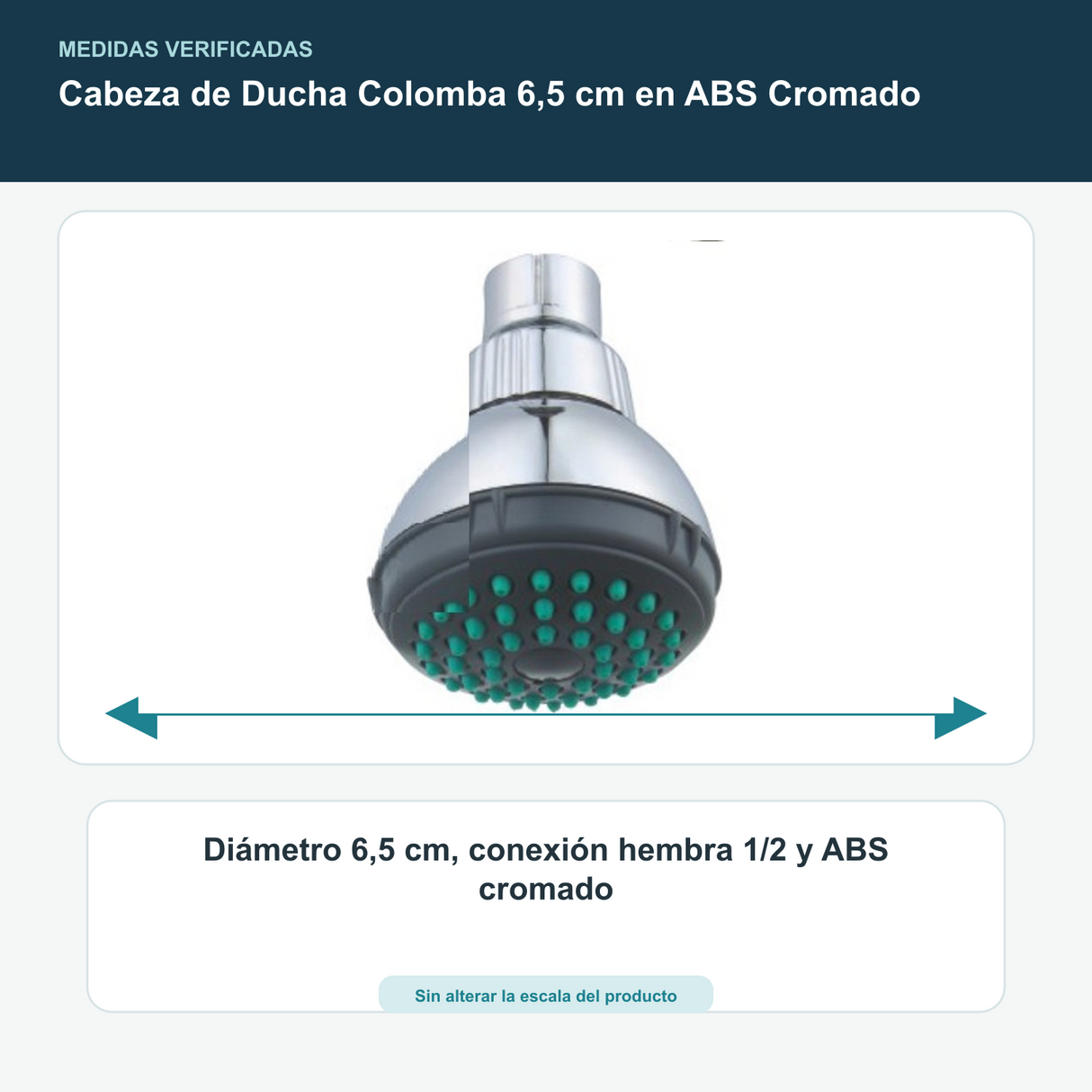 Cabeza de Ducha Colomba 6,5 cm en ABS Cromado - Diámetro 6,5 cm, conexión hembra 1/2 y ABS cromado