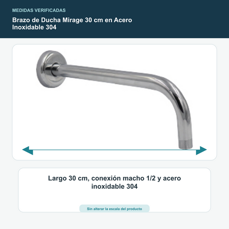 Brazo de Ducha Mirage 30 cm en Acero Inoxidable 304