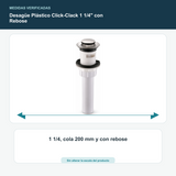 Desagüe Plástico Click-Clack 1 1/4" con Rebose - 1 1/4, cola 200 mm y con rebose