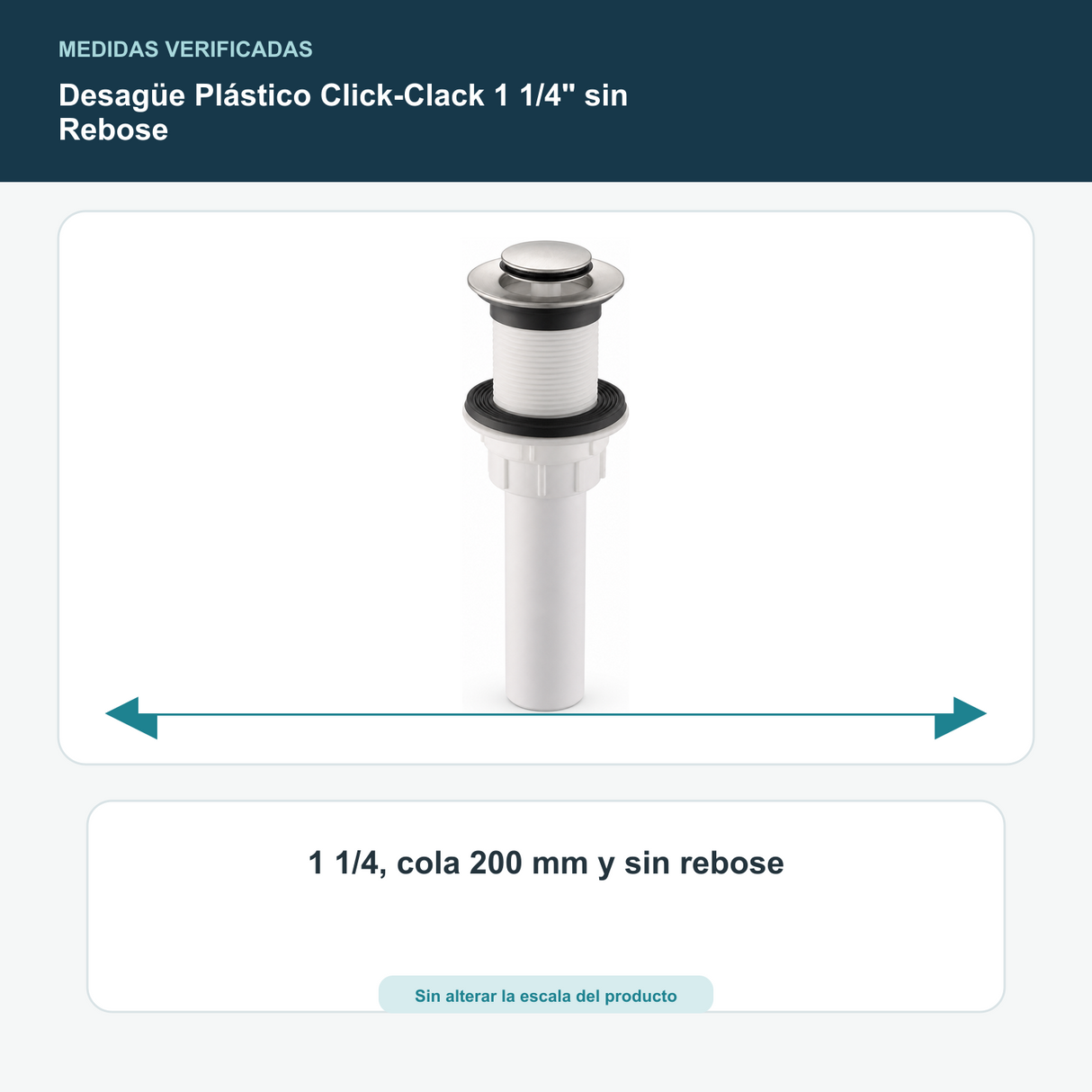Desagüe Plástico Click-Clack 1 1/4" sin Rebose - 1 1/4, cola 200 mm y sin rebose