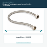 Manguera Flexible para Agua Hembra-Hembra 1/2" x 50 cm - Largo 50 cm y HI-HI 1/2