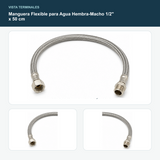 Manguera Flexible para Agua Hembra-Macho 1/2" x 50 cm - Detalle de terminal hembra y macho