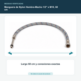 Manguera de Nylon Hembra-Macho 1/2" x M10, 60 cm - Largo 60 cm y conexiones exactas