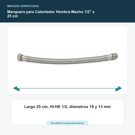 Manguera para Calentador Hembra-Macho 1/2" x 25 cm