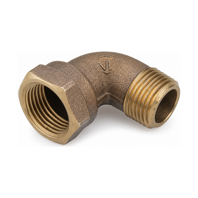 Codo de Bronce Hembra-Macho 1/2" - Codo exacto en fondo blanco