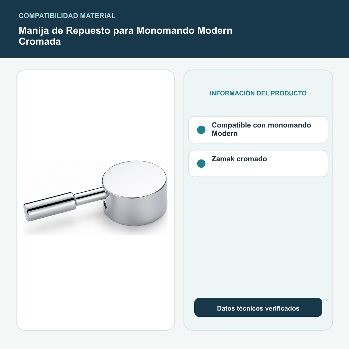 Manija de Repuesto para Monomando Modern Cromada - Compatible con monomando Modern, Zamak cromado